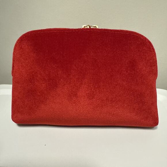 Christian Dior Red Velvet Double Zipper Travel Cosmetic Toiletry Bag 7”x5” - Picture 4 of 6
